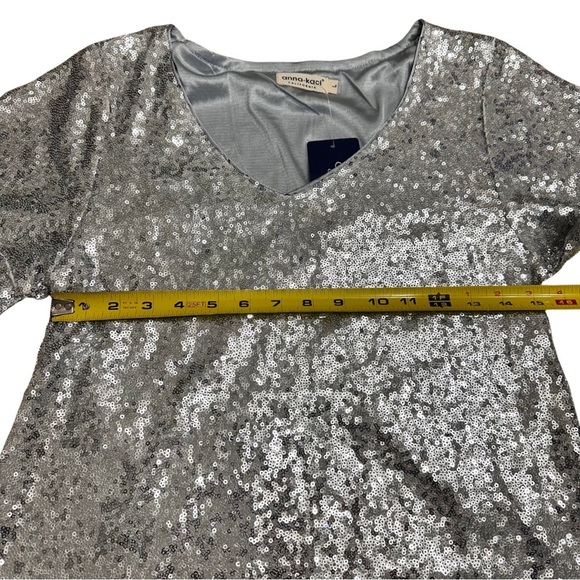 Anna-Kaci Sequin Shift Flared Tunic Mini Dress Silver SZ Large 60’s Inspired NWT - Picture 7 of 9
